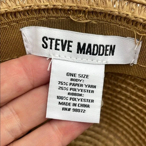Steve Madden Stylish Tan Straw Hat with Ribbon - Picture 6 of 6